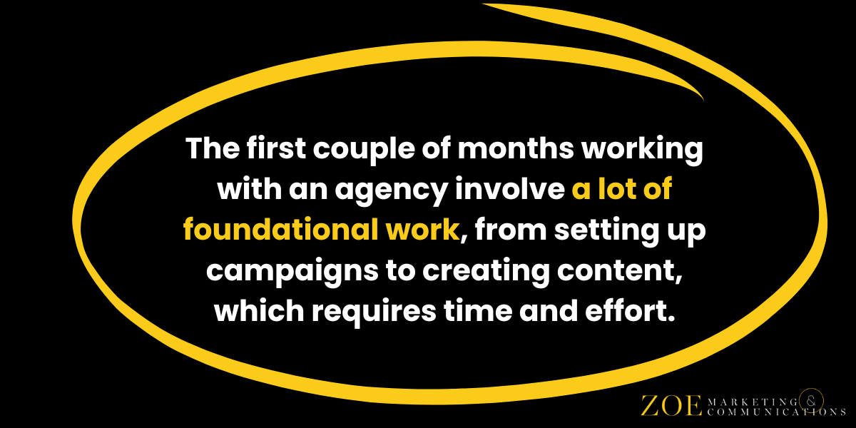 A quote about the amount of foundational work it takes to set up your marketing with an agency