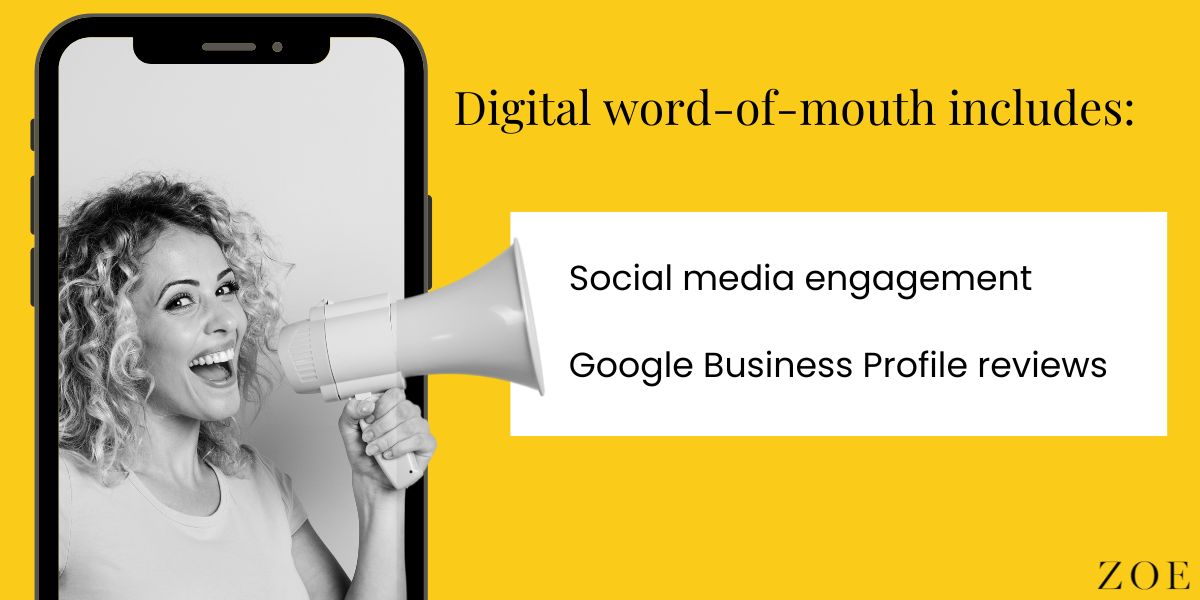 Digital word of mouth methods of social media engagement and Google Business Profile reviews