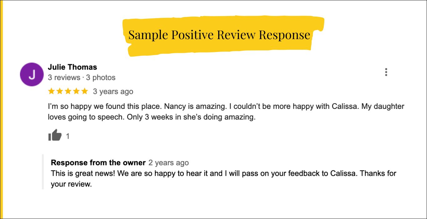 GBP Review Sample Positive Review Response