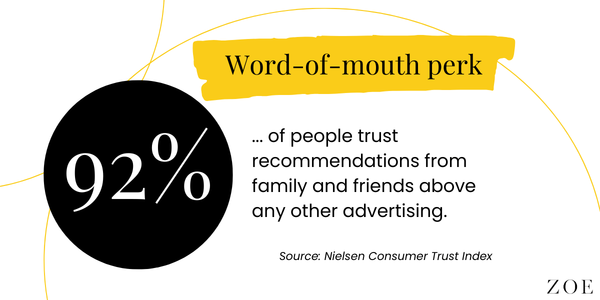 Graphic showing a word-of-mouth marketing trust perk