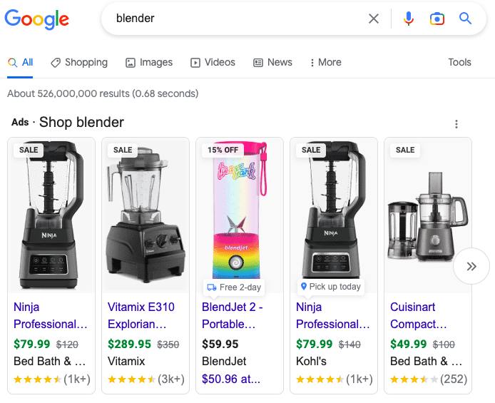 Google Ads Products Results