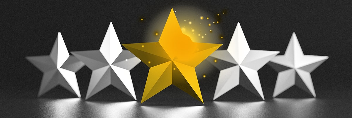 Five stars, with the center star colored in yellow