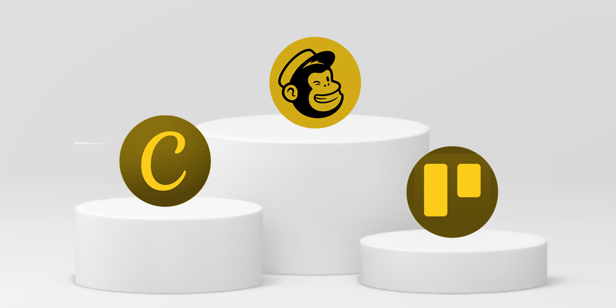 Pedestals showing logos for Canva, Mailchimp and Trello
